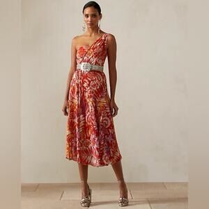 Ralph Lauren Collection O’Keefe One Shoulder Silk Cocktail Dress Orange Floral